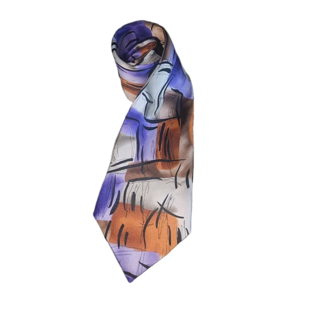 J Garcia Men's Silk Tie Abstract Orange Black Purple Gray‎ 4x59 Long Groovey